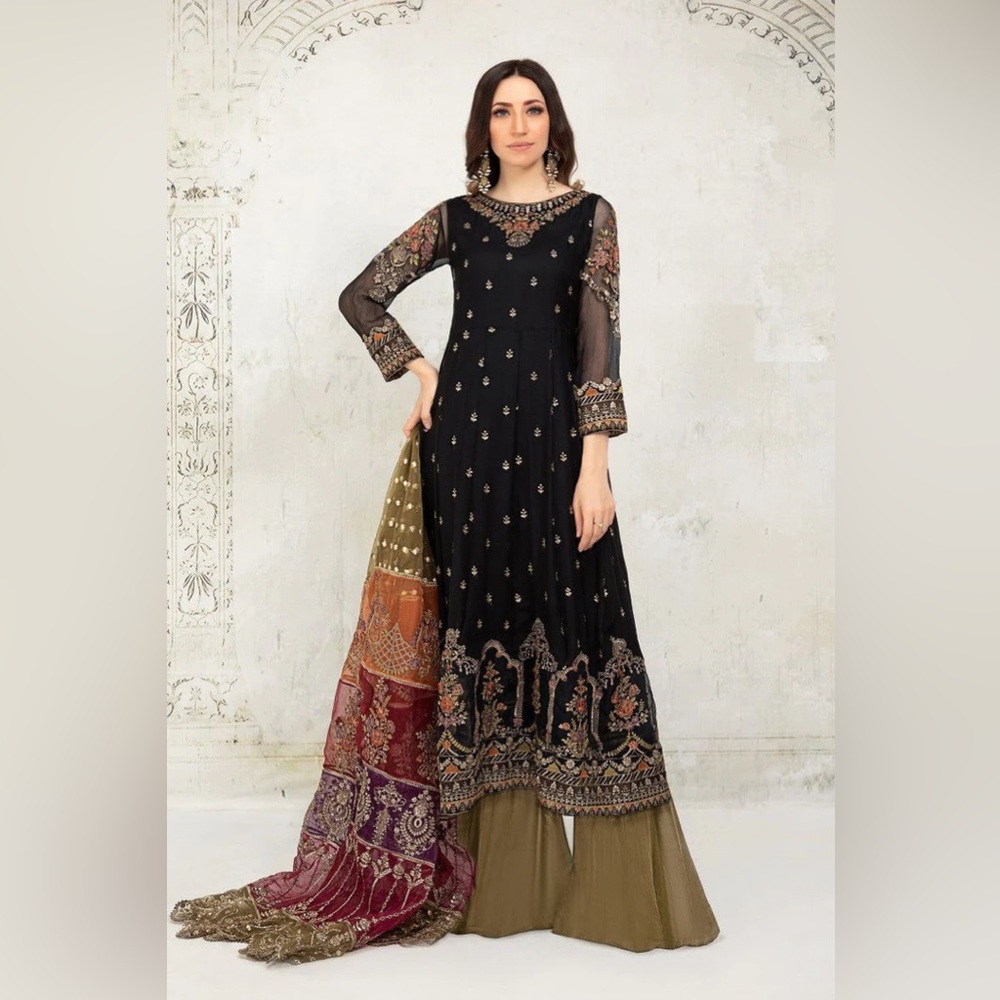 Elegant Black Embroidered Dress with Gold Accents